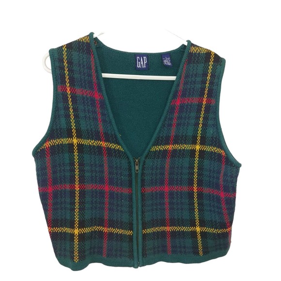 GAP Other - Y2k Gap Mens Sweater Vest Full Zip Grandpa Green Plaid Cotton Australia Made S